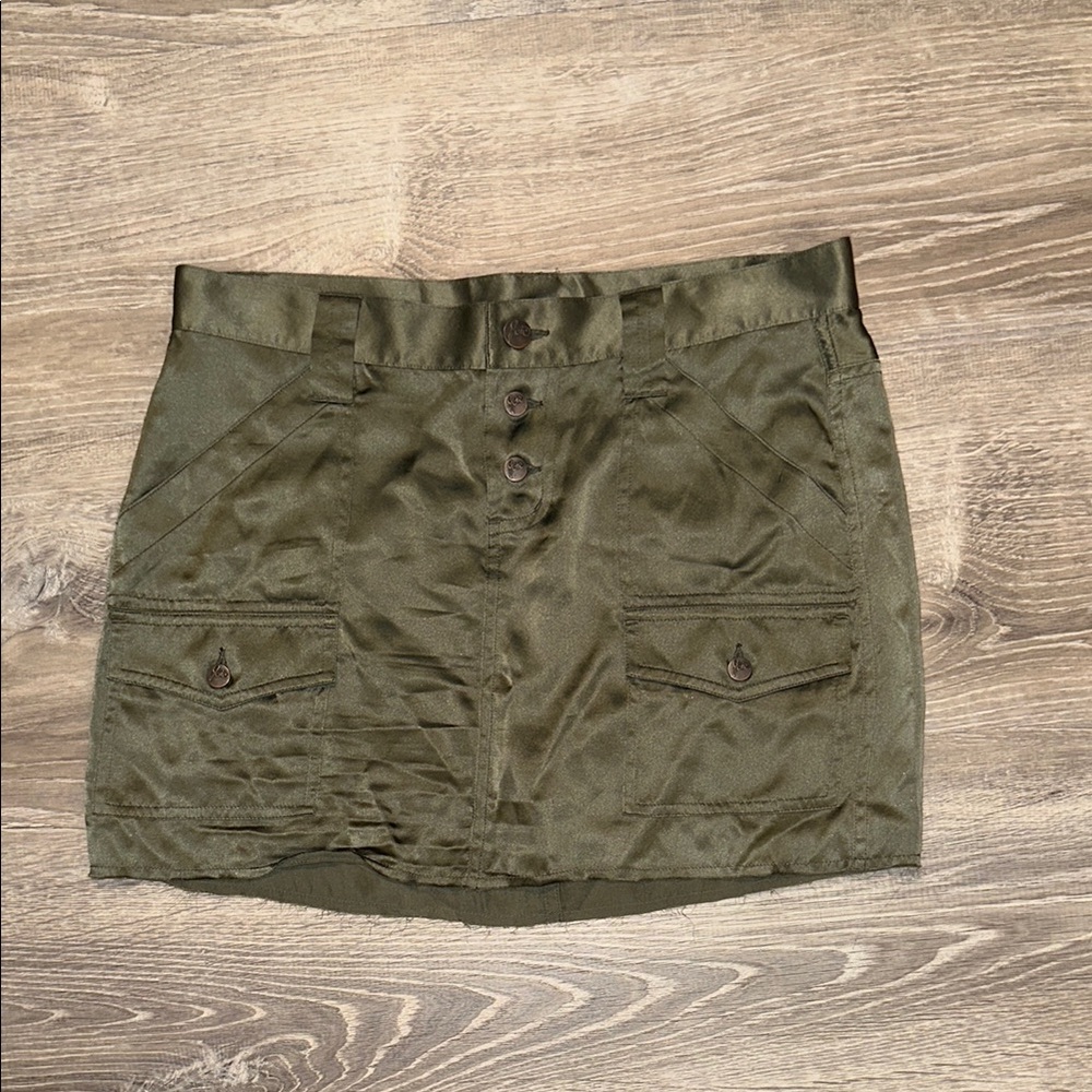 Joie Army Green Silk mini Skirt
